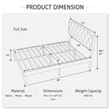 Upholstered Full Size Bed Frame, Platform Bed with Curved Rhombic Button