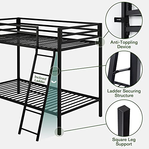 Bunk Bed Twin Over Twin Size with Ladder for Junior