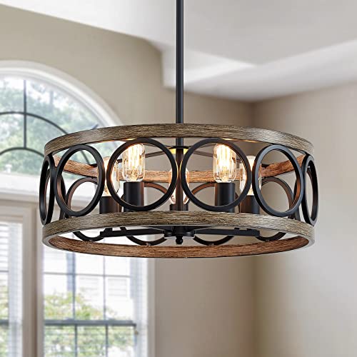 21.7'' Drum Chandelier, Rustic Pendant Lighting for Living Room