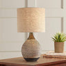 Emma Mid Century Modern Style Accent Table Lamp  High Brown Textured Wood Ceramic