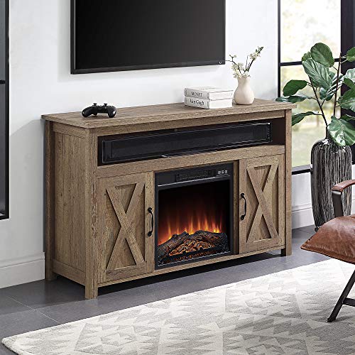 Modern 48 Inch Barn Door Wood Electric Fireplace TV Stand