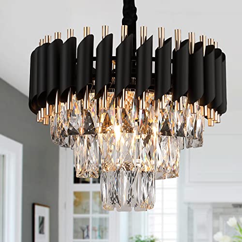 Modern Crystal Chandeliers 3 Tiers Black and Gold