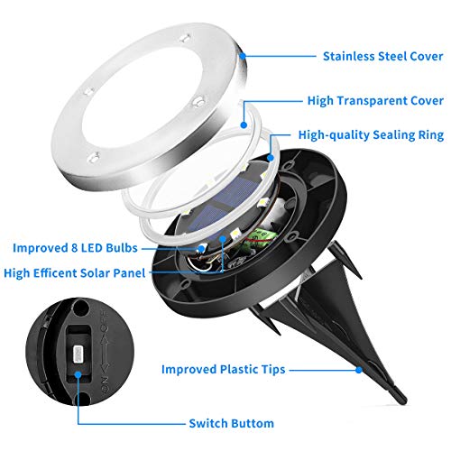 8 LED Solar Powered Disk Lights Outdoor Waterproof Garden