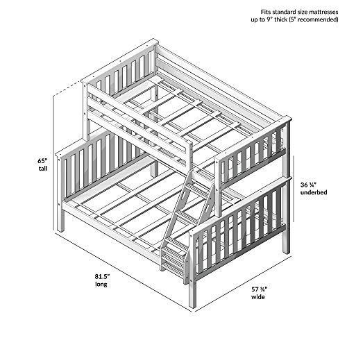 Bunk Bed, Twin-Over-Full Wood Bed Frame For Kids, Blue