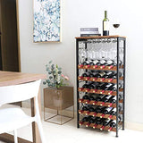 Rustic 30 Bottles Floor Wine Rack Shelf with Wine Glass Holder Rack