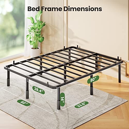 Queen Size Bed Frame, 14-Inch High Platform Bed with Steel Slat Support