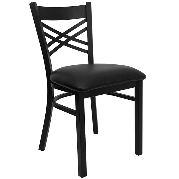 2 Pack HERCULES Series Black ''X'' Back Metal Restaurant Chair