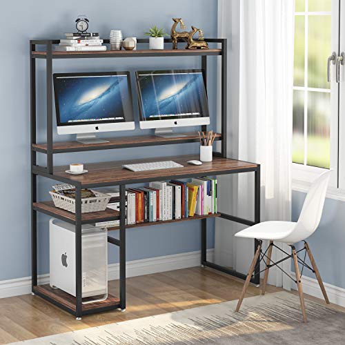 Computer Desk with Hutch and Shelves, 47 Inches Home Office Desk with Bookshelves