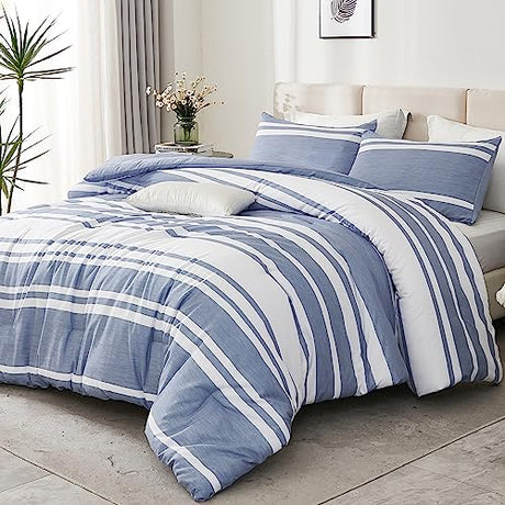 3 Pieces Striped Summer Bedding Sets, Reversible Soft Lightweight