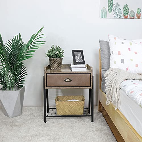 Modern Night Stand, Brown Night Stand with Storage Drawer and Opening Shelf