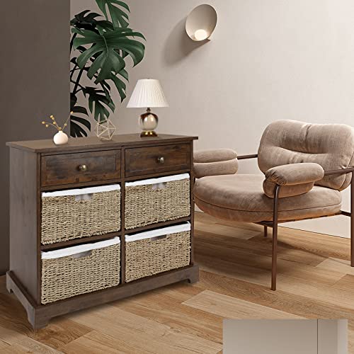 Wicker Basket Storage Cabinet, Wicker Storage Cabinet with Drawers and Basket