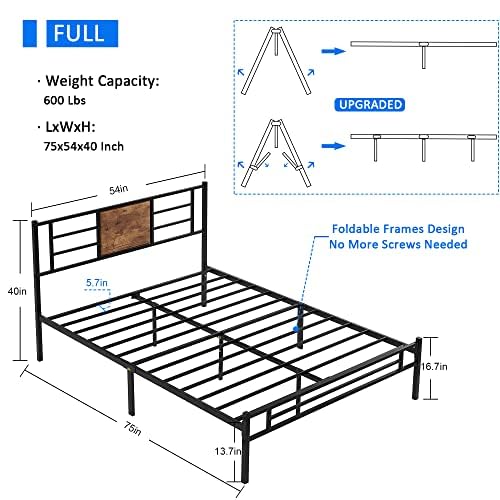 Platform Bed Frame with Headboard, Heavy-Duty Mattress Foundation