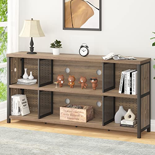 Industrial Horizontal Bookshelf, 4 5 6 7 8 Cube Storage Organizer Bookcase