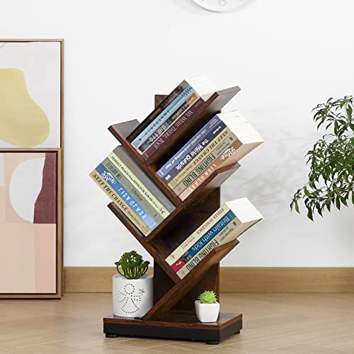 4-Shelf Tree Bookshelf, 24.1-Inch Retro Floor Standing Bookcase Display