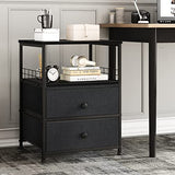 Nightstand Set of 2, Bedside Table with Fabric Drawers and Open Wood Shelf Storage