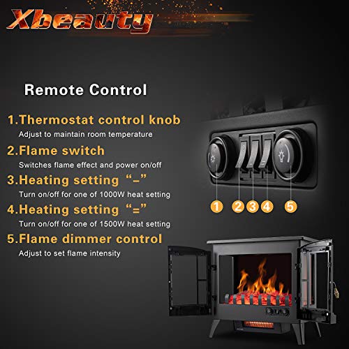 Electric Fireplace Stove, Freestanding Fireplace Heater with Realistic Flame