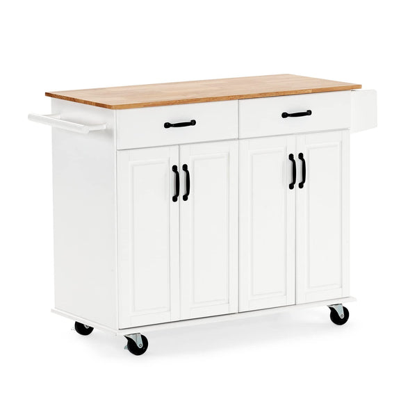 Kitchen Island Cart with Storage on Wheels White Rolling Coffee Bar Trolley Buffet Cabinet