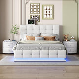 3-Pieces Bedroom Sets, Upholstered Bed with LED Lights, Hydraulic Storage System