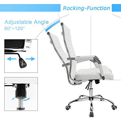Ribbed Office Desk Chair Mid-Back PU Leather