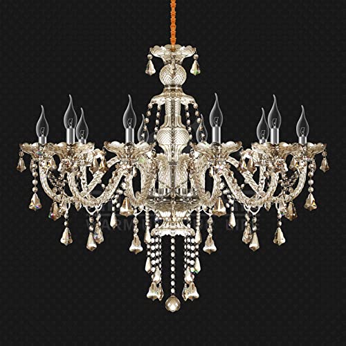 25.6 x 35.4 Inch Modern Luxurious 10 Lights K9 Crystal Chandelier Candle Pendant Lamp