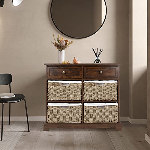 Wicker Basket Storage Cabinet, Wicker Storage Cabinet with Drawers and Basket