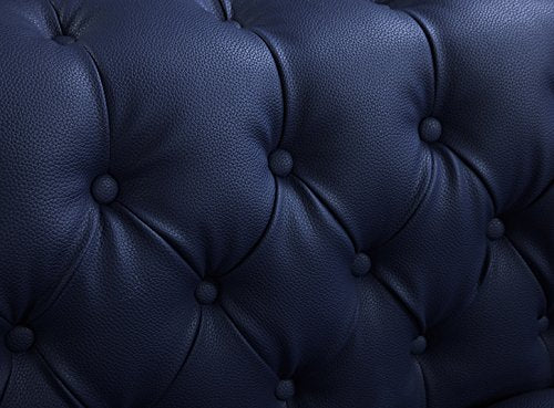 Gold Navy Blue Winston PU Button Tufted with Nail head Trim Tone Metal Sofa