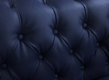 Gold Navy Blue Winston PU Button Tufted with Nail head Trim Tone Metal Sofa