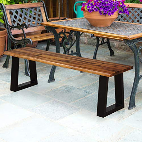 Wooden Dining Bench Seating Chair Rustic Indoor &Outdoor Furniture (Rustic Brown& Black)