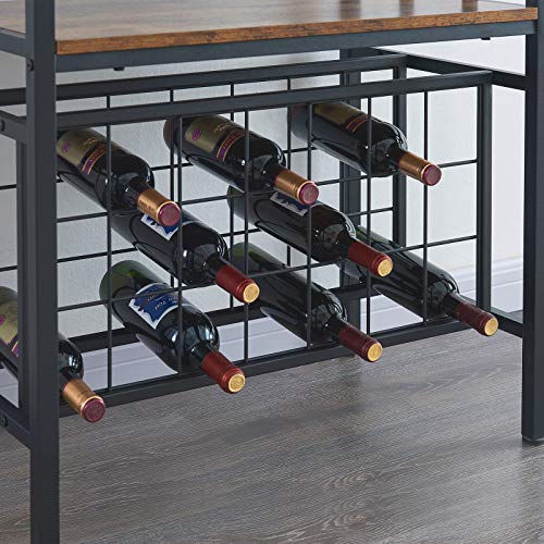Industrial Wine Bakers Rack,4-Tier Wine Rack Freestanding Floor with Wine Storage and Glass Holder
