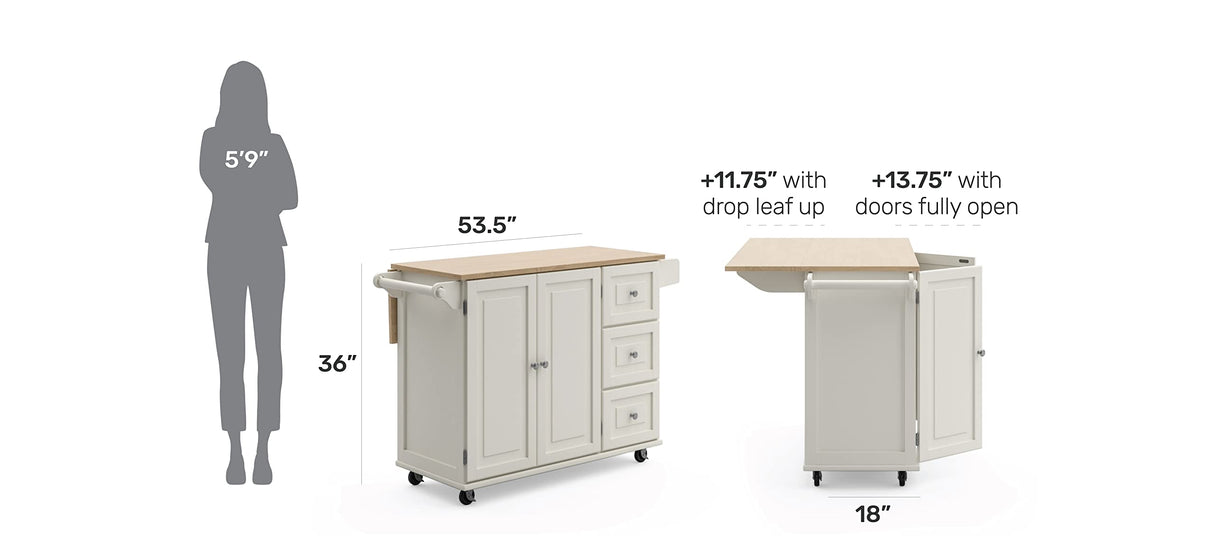 Mobile Kitchen Island Cart with Wood Drop Leaf Breakfast Bar