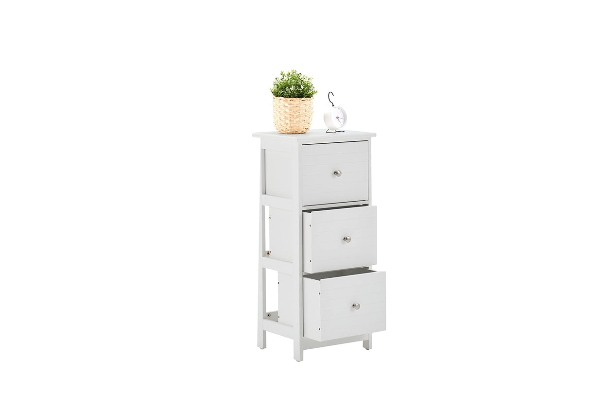 Narrow White Storage Cabinet with 3 Drawers