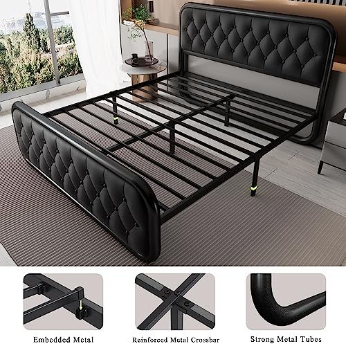 Full Size Bed Frame, Heavy Duty Bed Frame with Faux Leather Headboard