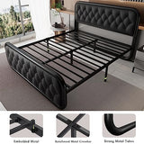 Full Size Bed Frame, Heavy Duty Bed Frame with Faux Leather Headboard