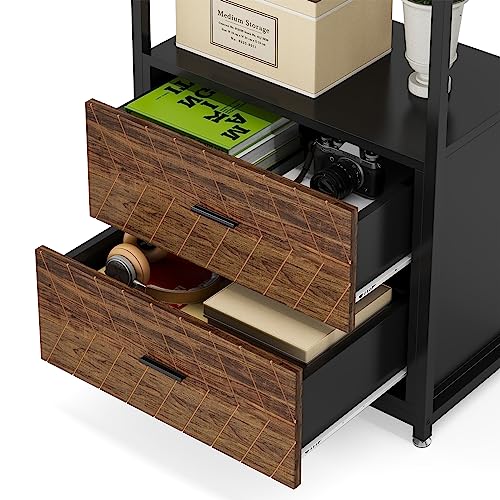 Bookcase, 4-Tier Bookshelf with 2 Drawers, Etagere Standard Book Shelves Display Shelf