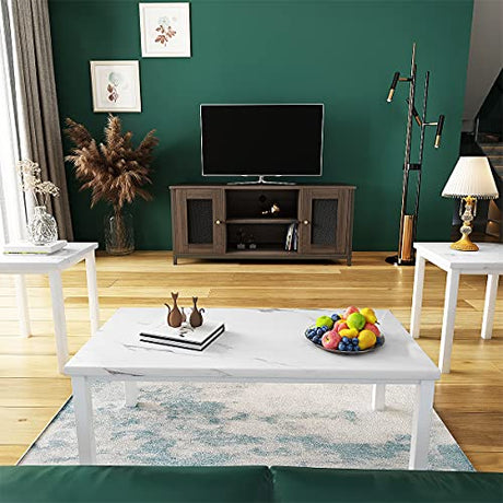 , Faux Marble Tabletop Style with Black Metal Frame Sofa Side Tables Perfect