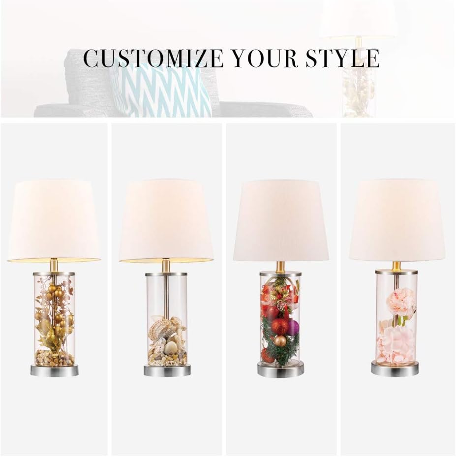 67155 20" Fillable Table Lamp, Clear Glass and Steel Base
