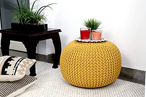 Frelish Decor Round Pouf Ottoman Hand Knitted Cotton Pouf Footrest