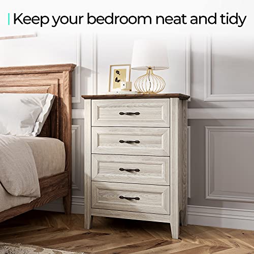 Dresser for Bedroom, Chest of Drawers with Metal Handles, Tall Dresser with 4 Drawers
