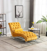 Velvet Chaise Lounge Chair with Toss Pillow