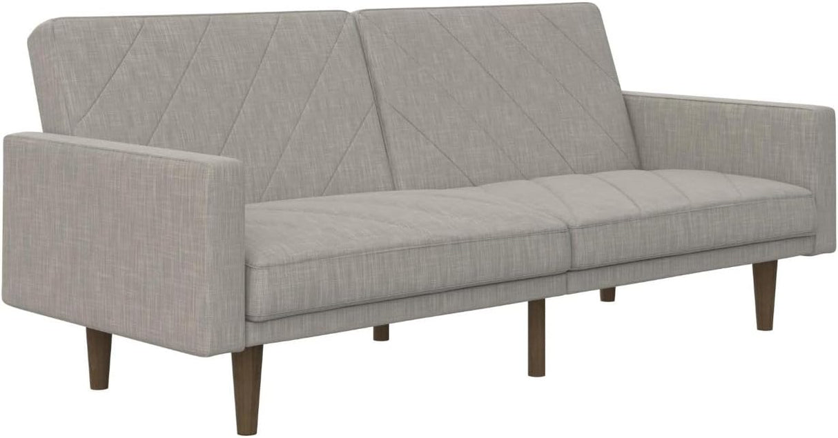 Paxson Convertible Futon Couch Bed with Linen Upholstery and Wood Legs