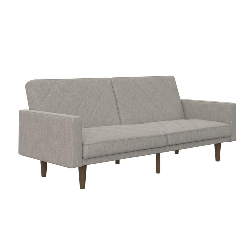 Paxson Convertible Futon Couch Bed with Linen Upholstery and Wood Legs - Light Gray