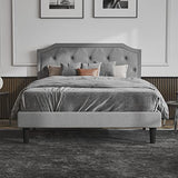 Upholstered Full Size Bed Frame, Platform Bed with Curved Rhombic Button