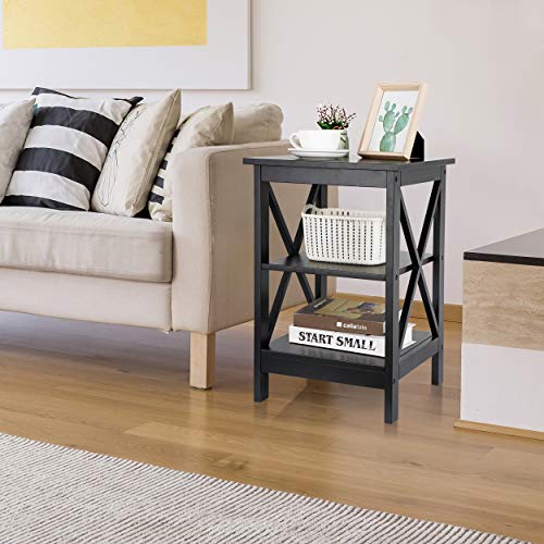 Set of 2 End Table, Sofa Side End Storage Shelf Versatile X-Design Side Table