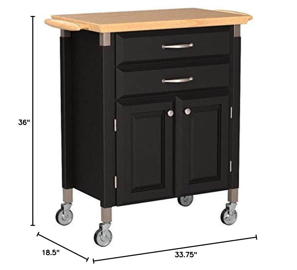 Black Dolly Madison Prep and Serve Kitchen Cart with Natural Top