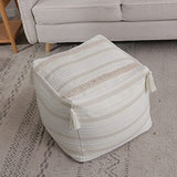 Boho Neutral Decorative Square Unstuffed Pouf - Braided Handwoven Casual Ottoman