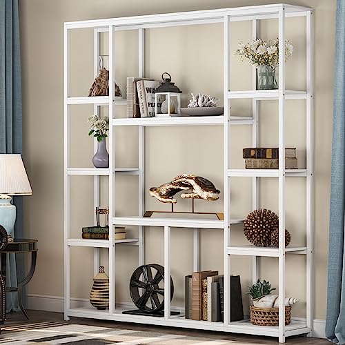 Industrial 12-Open Shelf Etagere Bookcase, Rustic Vintage Book Shelves Display Shelf