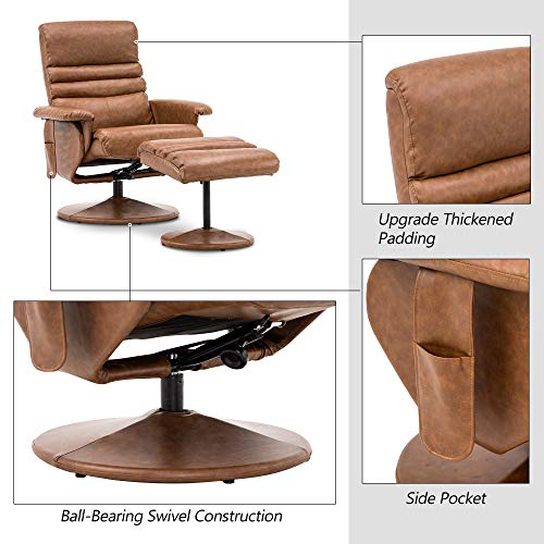 Reclining Chair with Massage, 360 Swivel Living Room Chair Faux Leather