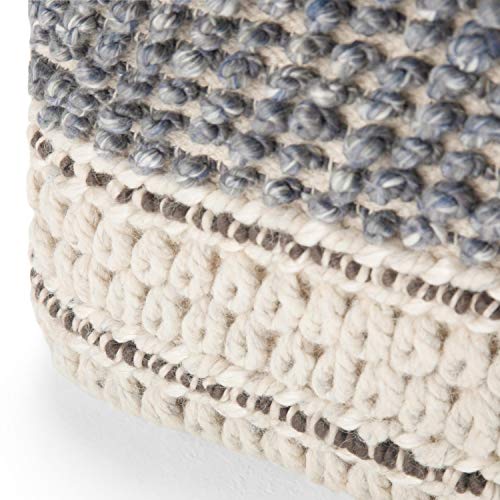 Grady Square Pouf, Footstool, Upholstered in Blue, Natural Handloom Woven Wool