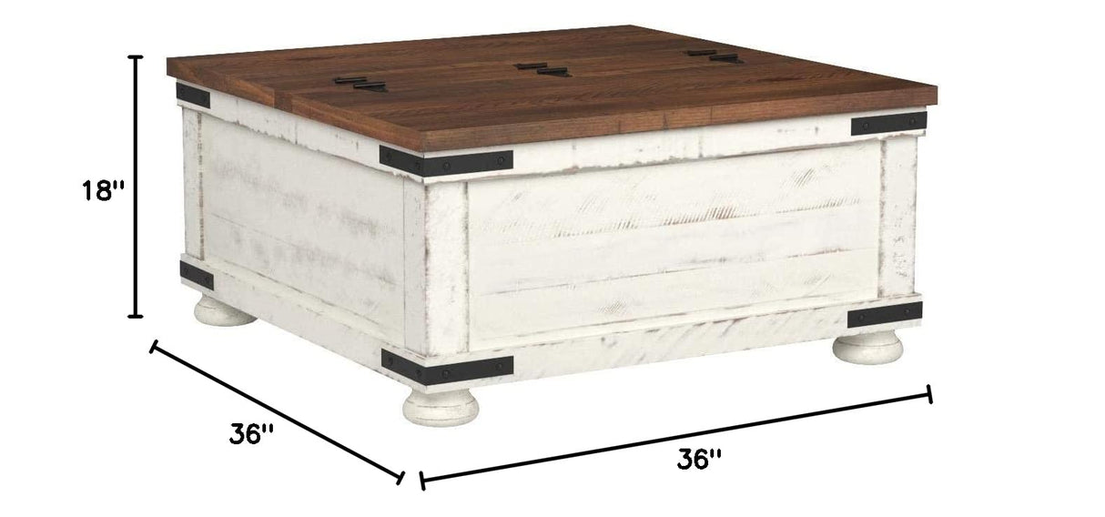 Wystfield Coffee Table, 36"W x 36"D x 18"H, White/Brown