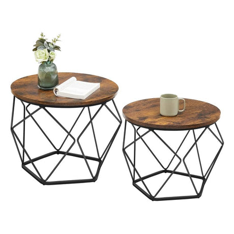 Small Coffee Table Set of 2, Round Coffee Table with Steel Frame